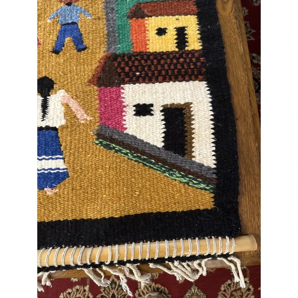 Mexican Folk Art Wall Tapestry Rug Handwoven Ethnic Southwest Decor 42